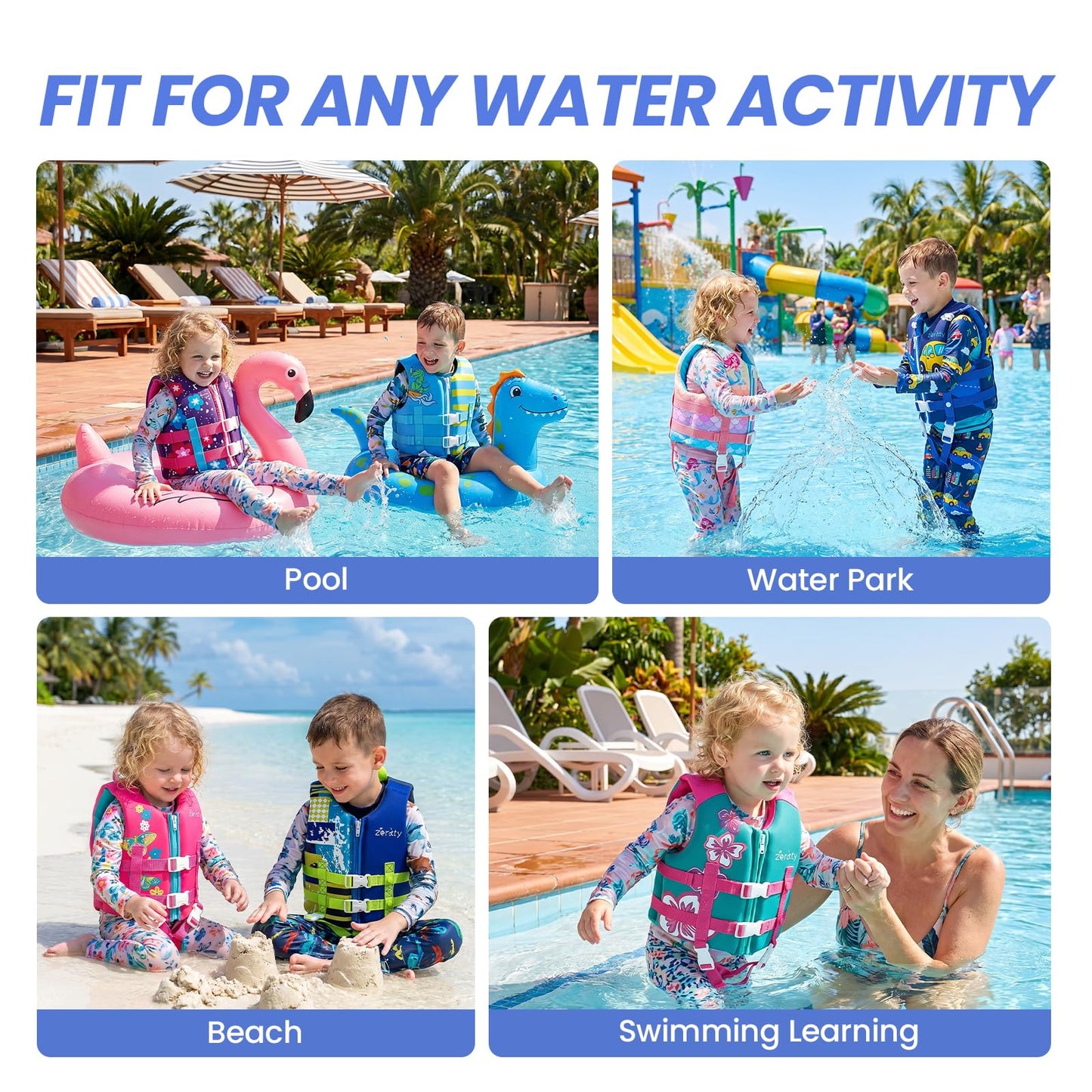 Zeraty Toddler Swim Vest Neoprene Kids Float Jacket Swimming Aid for Children with Adjustable Safety Strap Age 2-9+ Years/36-88Lbs