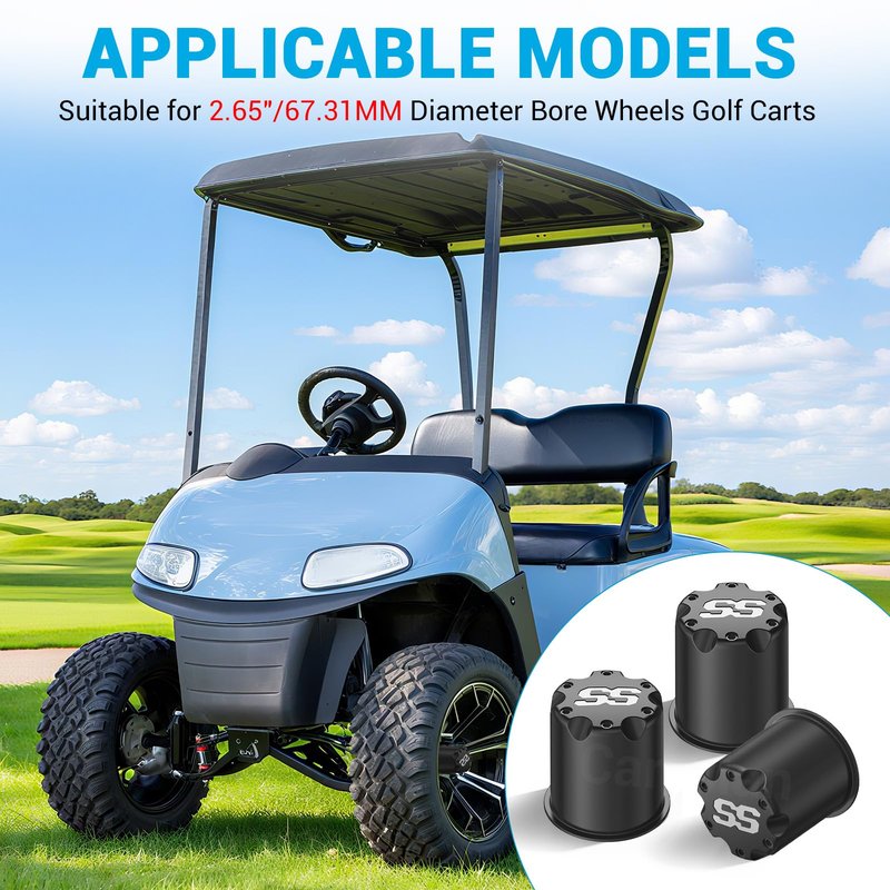 CartClan Golf Cart Black SS Center Cap Cover, Suitable for 2.65" Dia Bore Wheel Rim SS Chrome Plastic Center Caps for EZGO Golf Cart Wheel -4 Black Packs