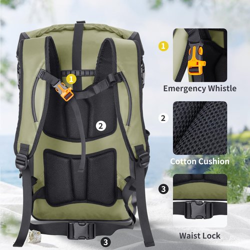 Iculabg Waterproof Bags for Travel Kayaking Boating Beach Camping Large Dry Bags Waterproof Backpack for Women Men Armygreen 30L/40L