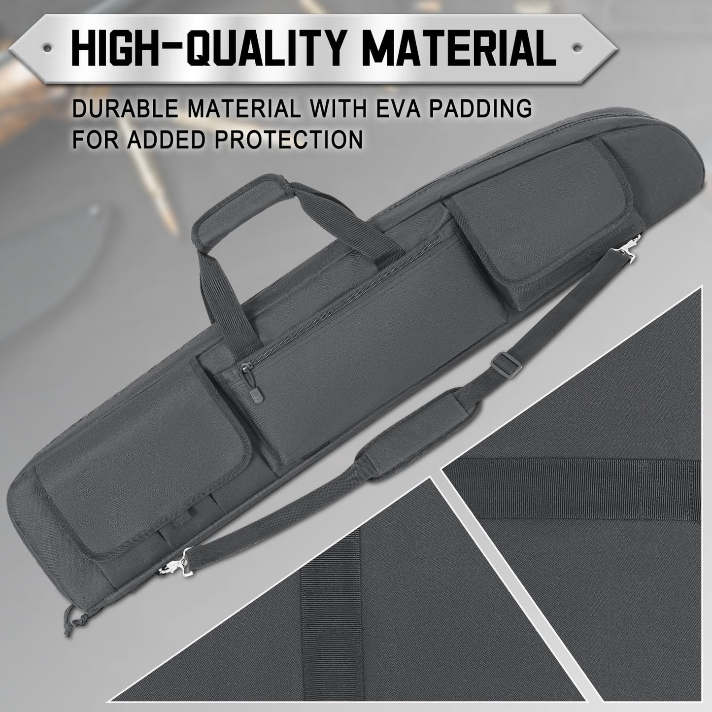 DULCE DOM Double Rifle Case, 38 42 44 inch Soft Gun Tactical Bag for Shooting Range, Movable Divider for 1 or 2 Gears, Multiple Magazine Pouches & Accessory Bags (Gray, 42'')