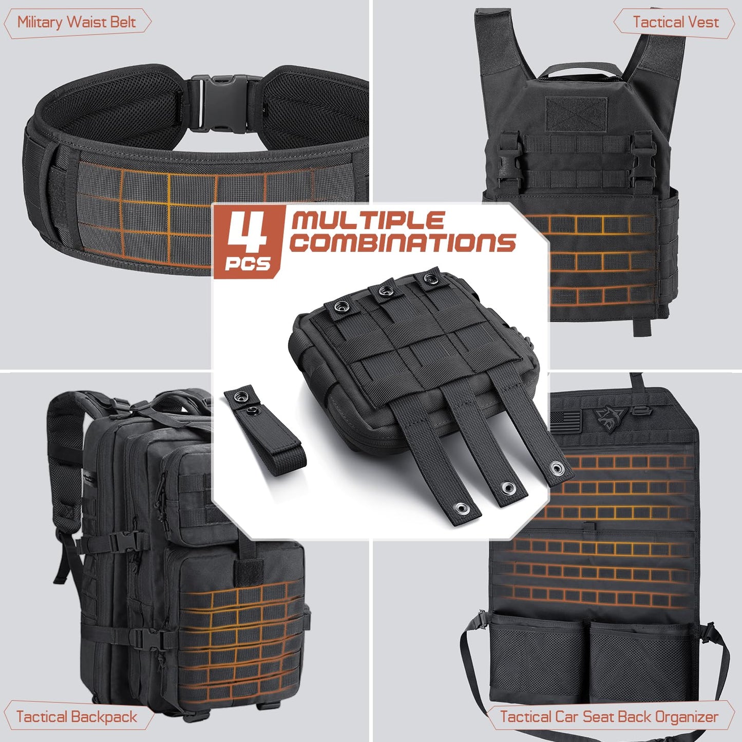WYNEX Molle Straps 4"/6" Accessories for Tactical Pouch Plate Carrier, 4Pcs