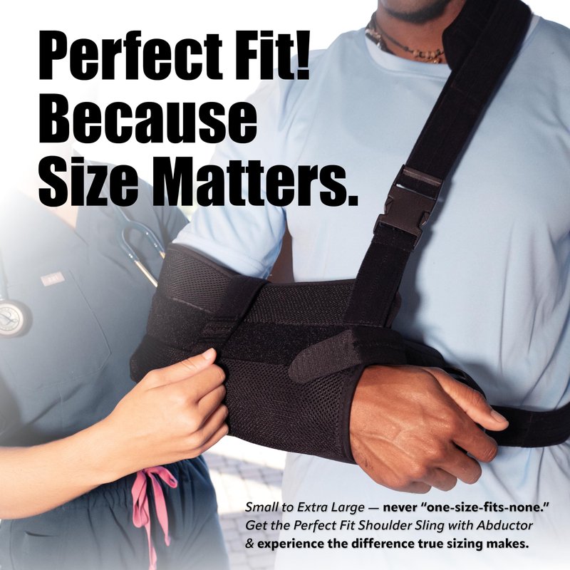 Braceapedia PerfectFit Arm Abduction Shoulder Sling - Arm Sling Shoulder Immobilizer with 15 Degree Pillow & Exercise Ball - Support for Rotator Cuff Injury & Surgery - Black, Large