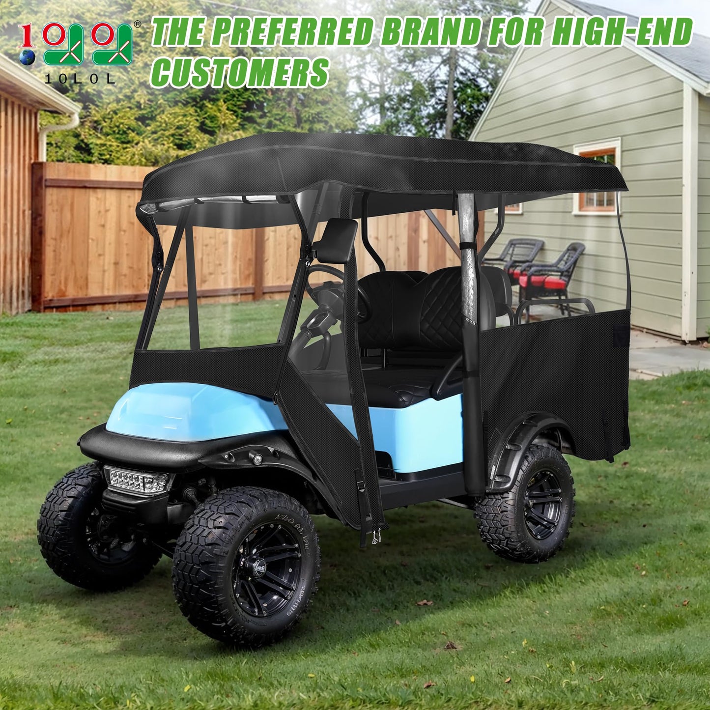 10L0L Golf Cart Enclosure 4 Passenger Universal Rain Cover, 600D Waterproof Driving Enclosure for Club Car EZGO RXV TXT Yamaha, 93.7 Inch Roof (93-3/4")