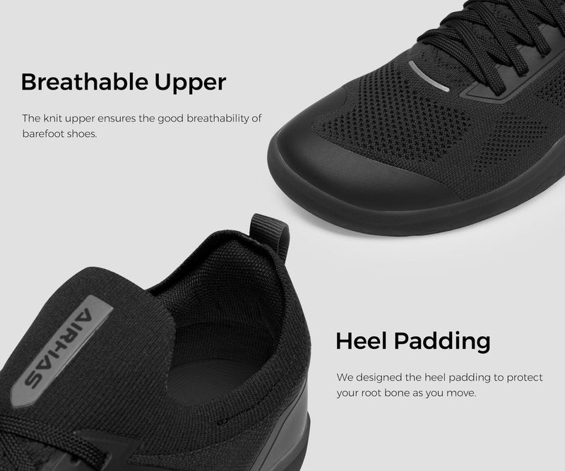 AIRHAS Men's Barefoot Shoes Zero Drop Anatomical Toe Box Minimalist Sneakers for Gym Workout Walking (Black,11)