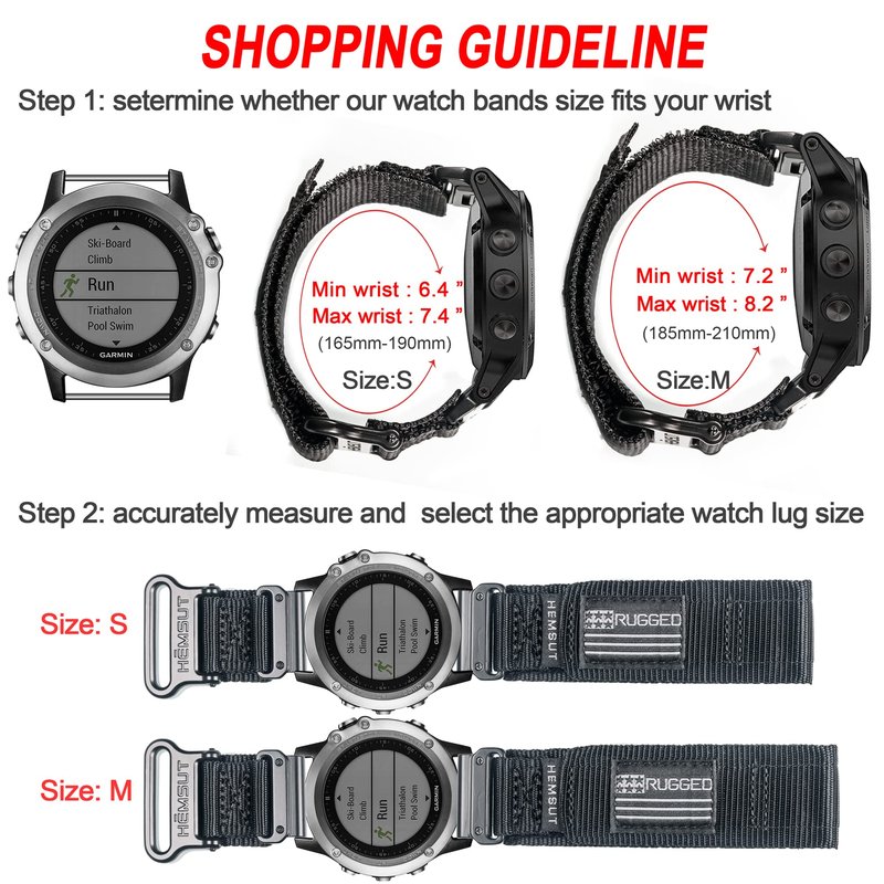 Nylon Sports Watch Band, 26mm Military Strap Compatible with Garmin Instinct 3 50mm/Fenix 8 51mm/Fenix 7X/7X Pro/6X/6X Pro/5X/5X Plus, Tactix 7 Pro/ Delta, Quatix 6X/5X, Descent MK1/MK2, Instinct 2X, Foretrex 601/701, Enduro / 2/ 3, D2