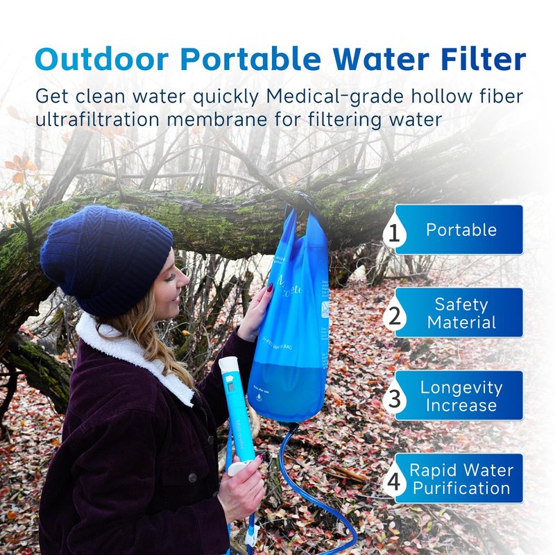 Maicoceter Water Filtration Straw Kit with LED Progress Display & 2 Gallon Bag, 0.1 Micron Portable Purifier for Hiking, Camping, Backpacking & Emergency Survival, Removes Contaminants