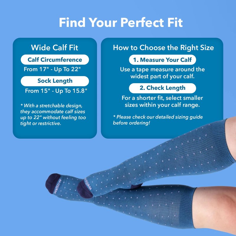Wellow Wide Calf Compression Socks for Men & Women, 18-25 mmHg Made with Viscose from Bamboo, Nurses & Pregnancy Support, Relieves Swelling, Knee High, MD, Black Charcoal