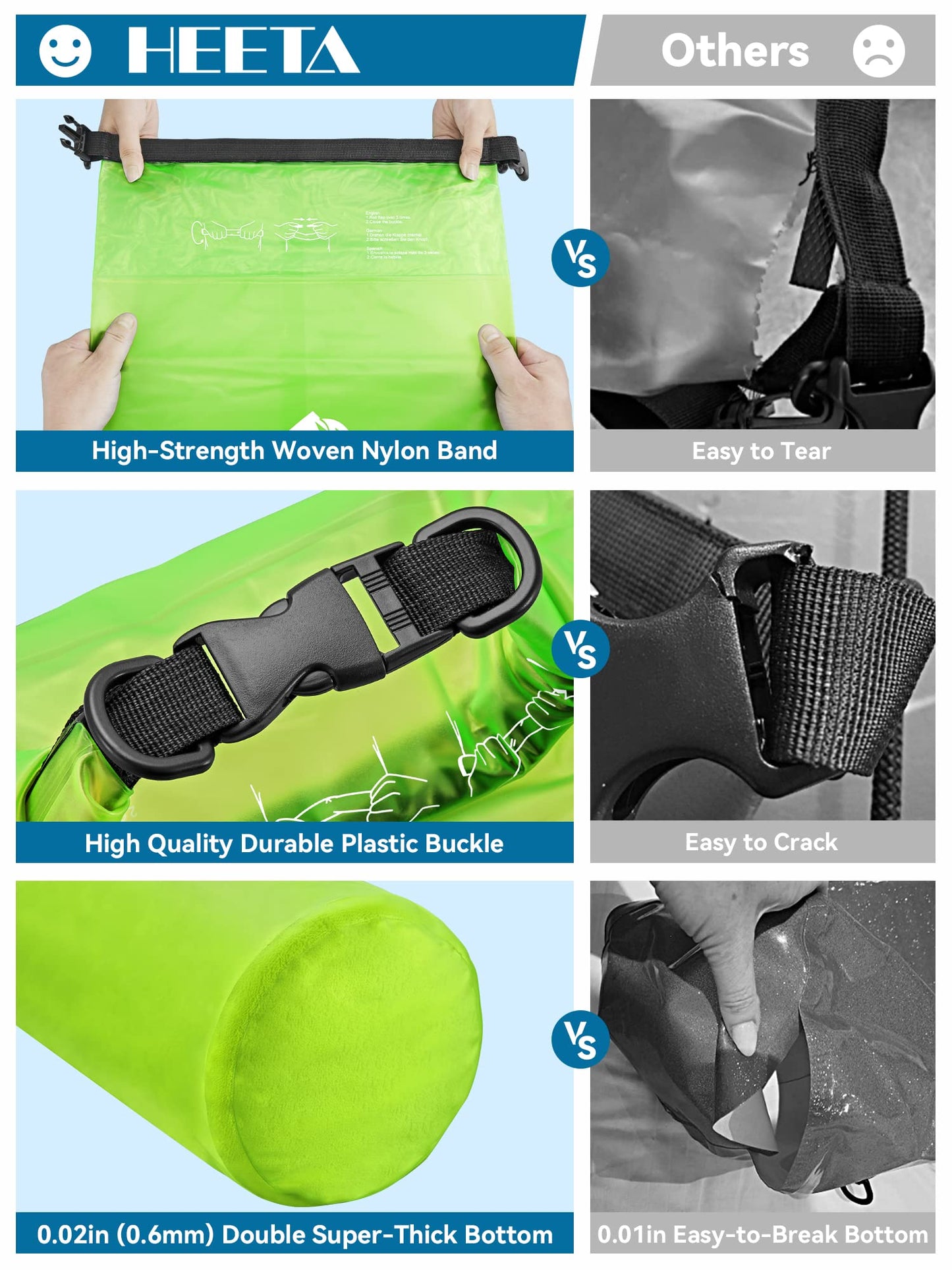 HEETA Dry Bag Waterproof for Women Men, Roll Top Lightweight Dry Storage Bag Backpack with Phone Case for Travel Swimming Boating Kayaking Paddle Board Camping Beach Accessories (Lemon Green, 20L)