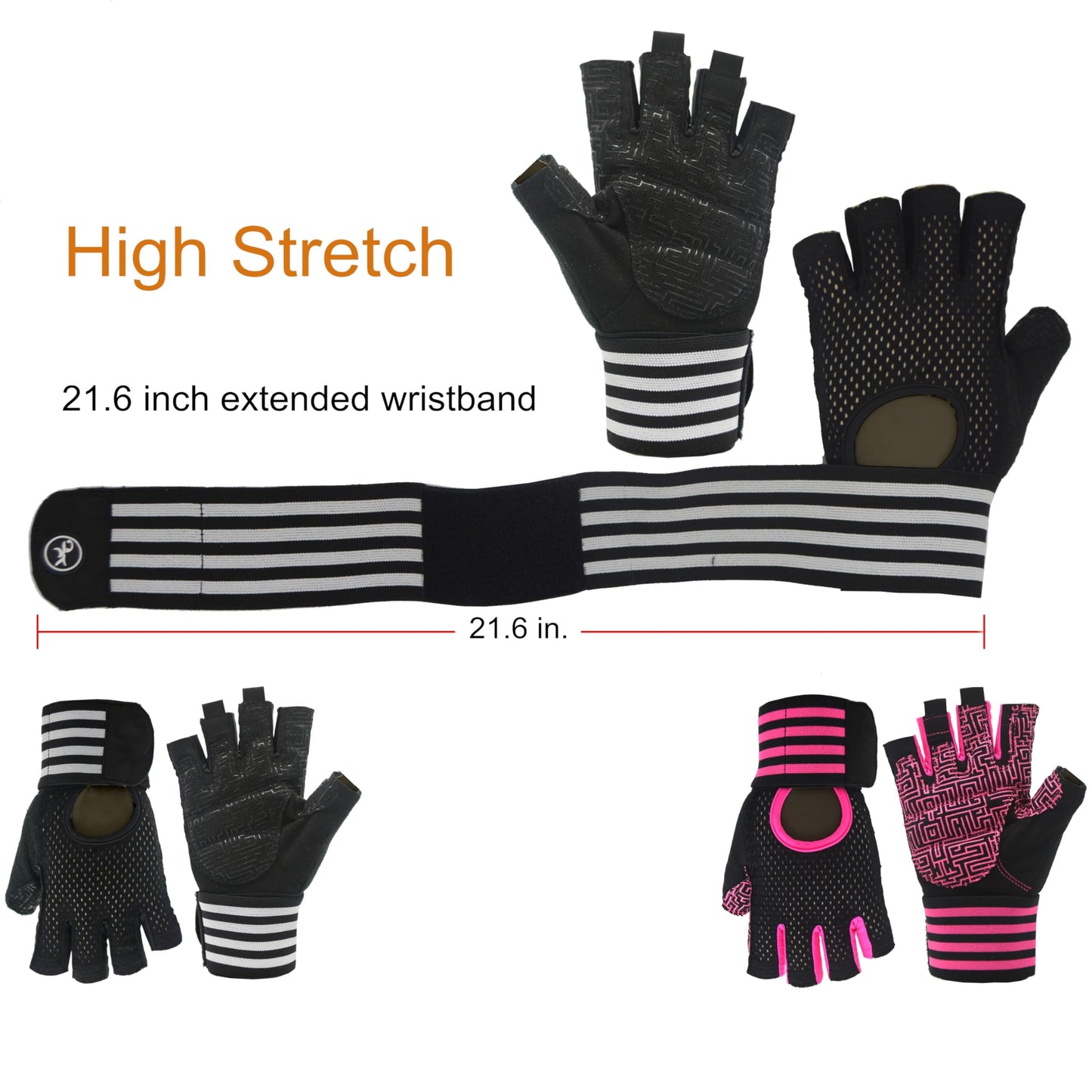 VMFTS Weightlifting Gloves Padded Workout Gloves with Wrist Wrap Support Gym Gloves for Women Girls Gym Exercise Fitness Training Lifting Dumbbell Pink (Large)