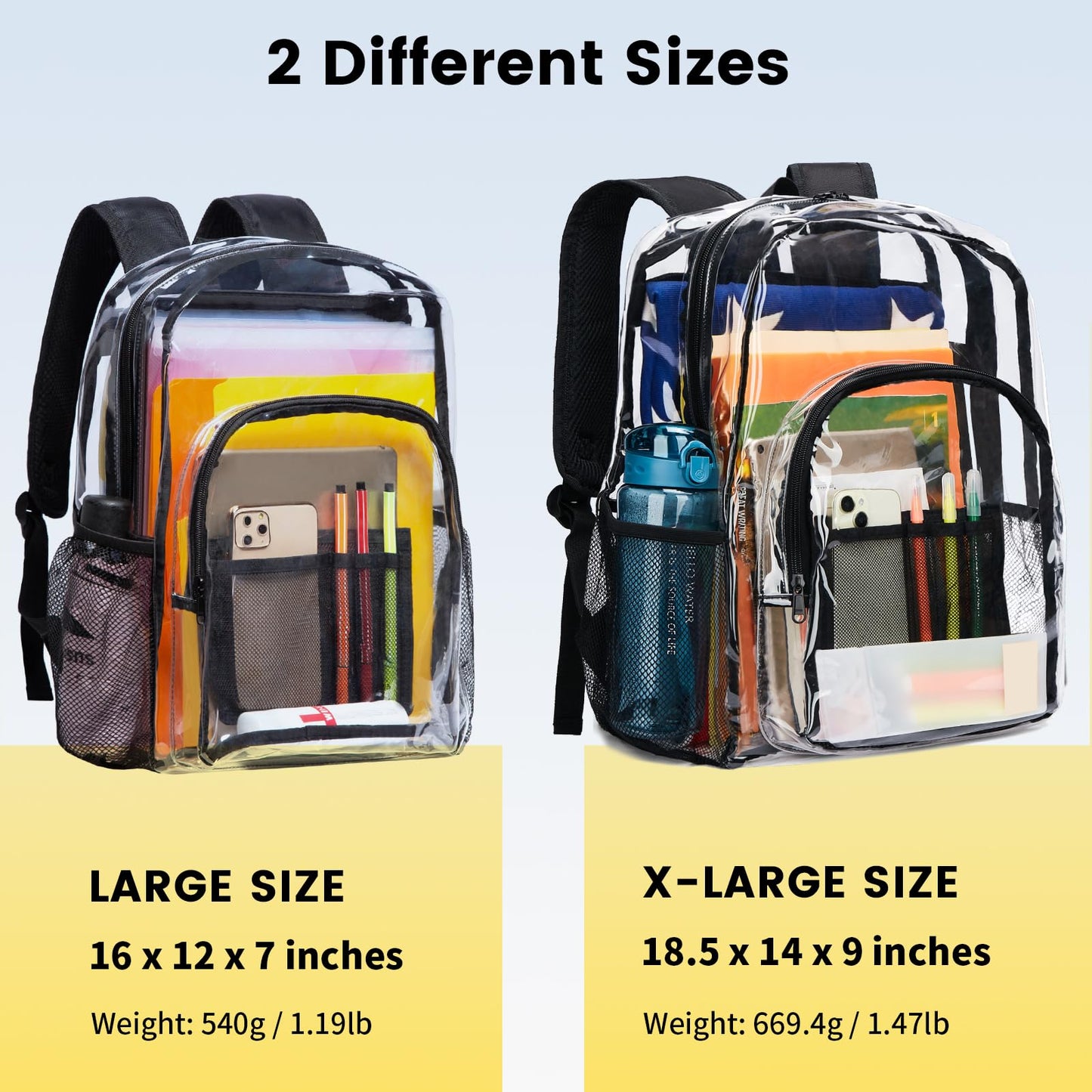 Vorspack Clear Backpack Heavy Duty - Extra Large Transparent Bookbag with Reinforced Strap PVC See Through Backpacks for College Workplace Travel - Black