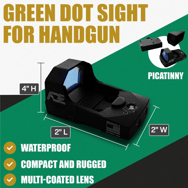 ADE Advanced Optics RD3-006B-1 Green Dot Reflex Sight – 3 MOA, Motion Awake, Picatinny Mount – Compact Optic for Pistol and Handgun Use – Doctor/Venom/Fastfire Footprint – Fits Glock SDVE Slides
