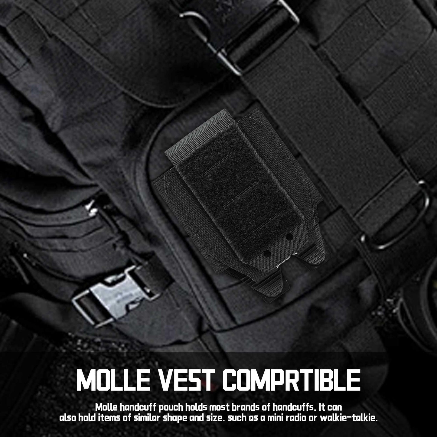 Molle Handcuff Pouch, Upgrade Laser Cut Handcuffs Case, Tactical Hand Cuff Holster Fit Chained Cuffs/Hinged Cuffs/Folding Rigid Cuffs/S&W Cuffs (2 Pack)
