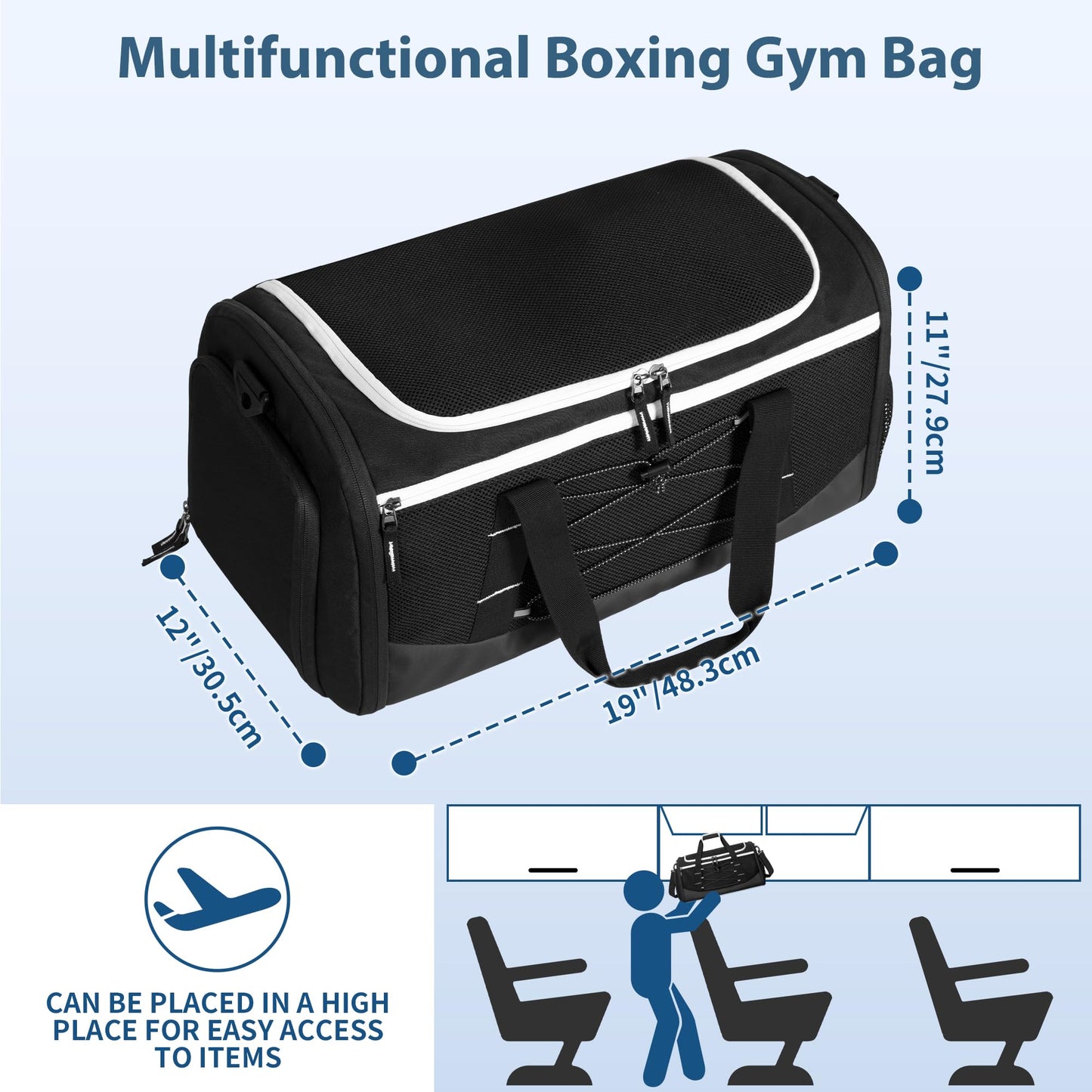 DSLEAF Boxing Gym Bag with Shoe Space and Expanded Design, Boxing Duffle Bag with Ventilated Mesh for All Gear, Suitable for MMA, BJJ, Kickboxing, Muay Thai and Other Combat Sports
