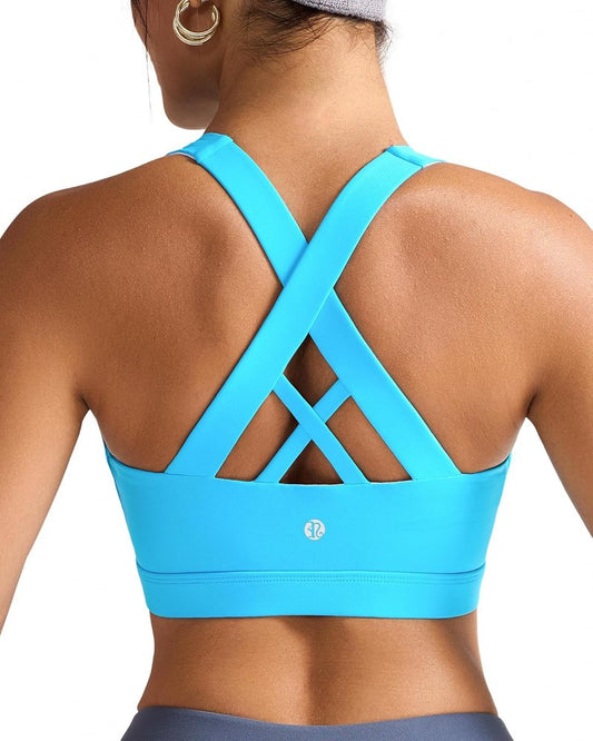 Sports Bras for Women - Padded Strappy Criss-Cross Back Medium Support with Removable Cups | Comfortable Fit