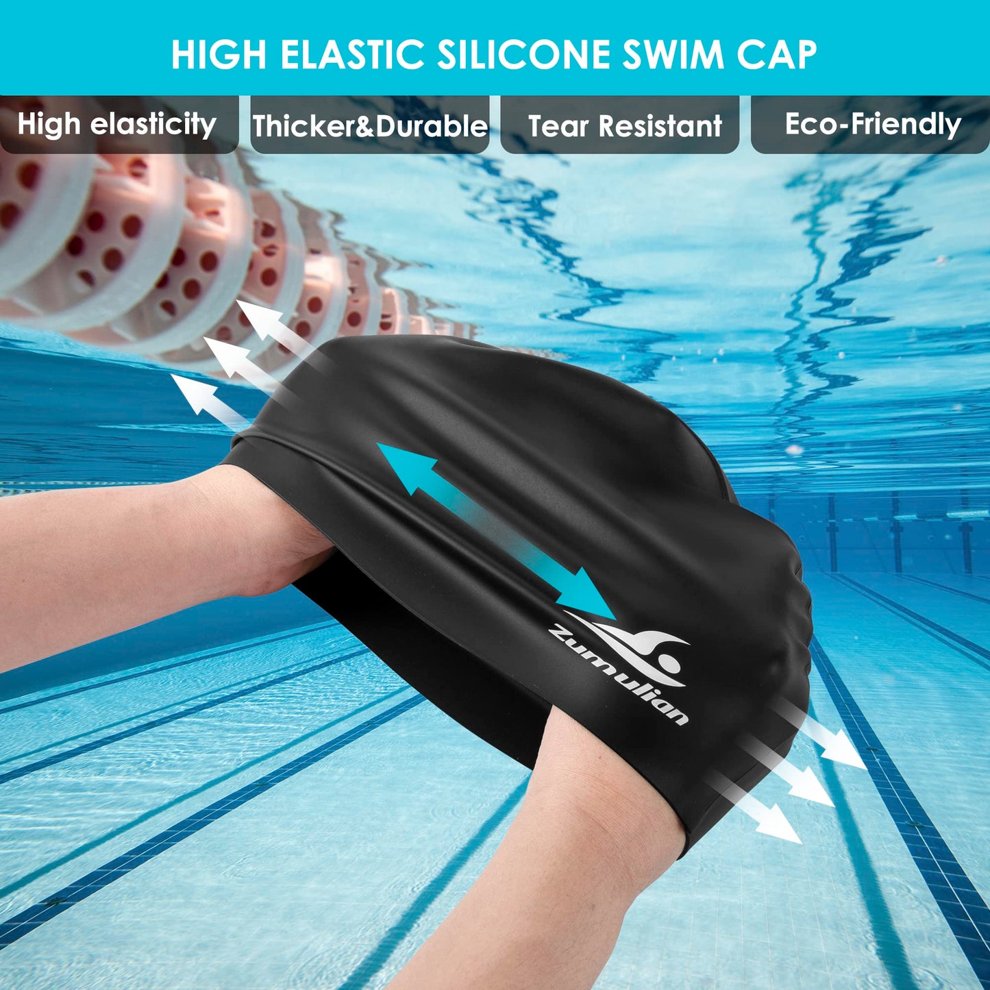 Silicone Swim Cap for Men &Women,3D Ergonomic Design Swimming Caps with Ear Plug and Nose Clip Suit for Long Hair