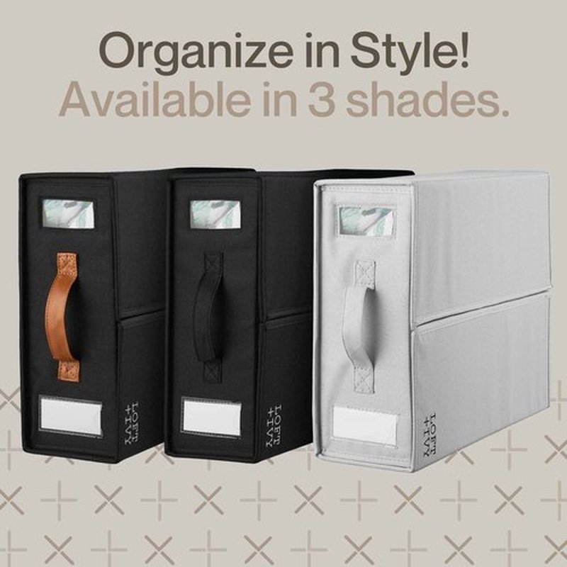 LOFT + IVY Sheet Organizers and Storage – Bed Sheet Holders Box for Linen Closet, Foldable Bedding Storage with Handles, Label Slot, Closure – Grey, 4-Pack