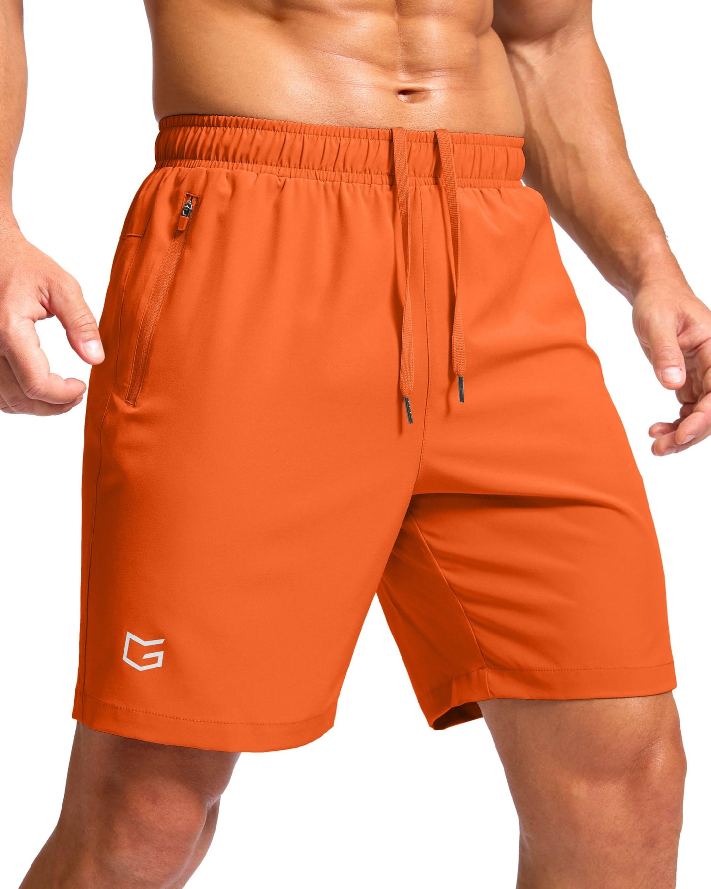 G Gradual Men's Athletic Running Shorts with Zipper Pockets Quick Dry 7"/ 5"/ 9" Workout Gym Shorts for Basketball Hiking(Orange,7XXL)