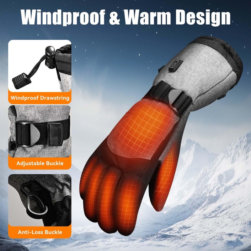 Darivefish Heated Gloves, 5V 4000mAh Rechargeable Heated Gloves for Men, 3 Heating Levels, Touchscreen, Non-Slip for Skiing, Hunting, Outdoor Work