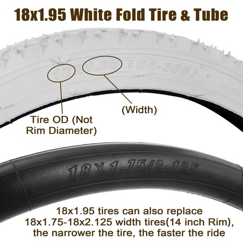 RUHUO 2Sets 18x1.95 Bike Tires and Tubes, Puncture Resistant Off-Road Folding Bicycle Tire Sets 50-355 Compatible with E-Bike Mountain Bike MTB Bicycle All-Terrain Directional Tread, White Color