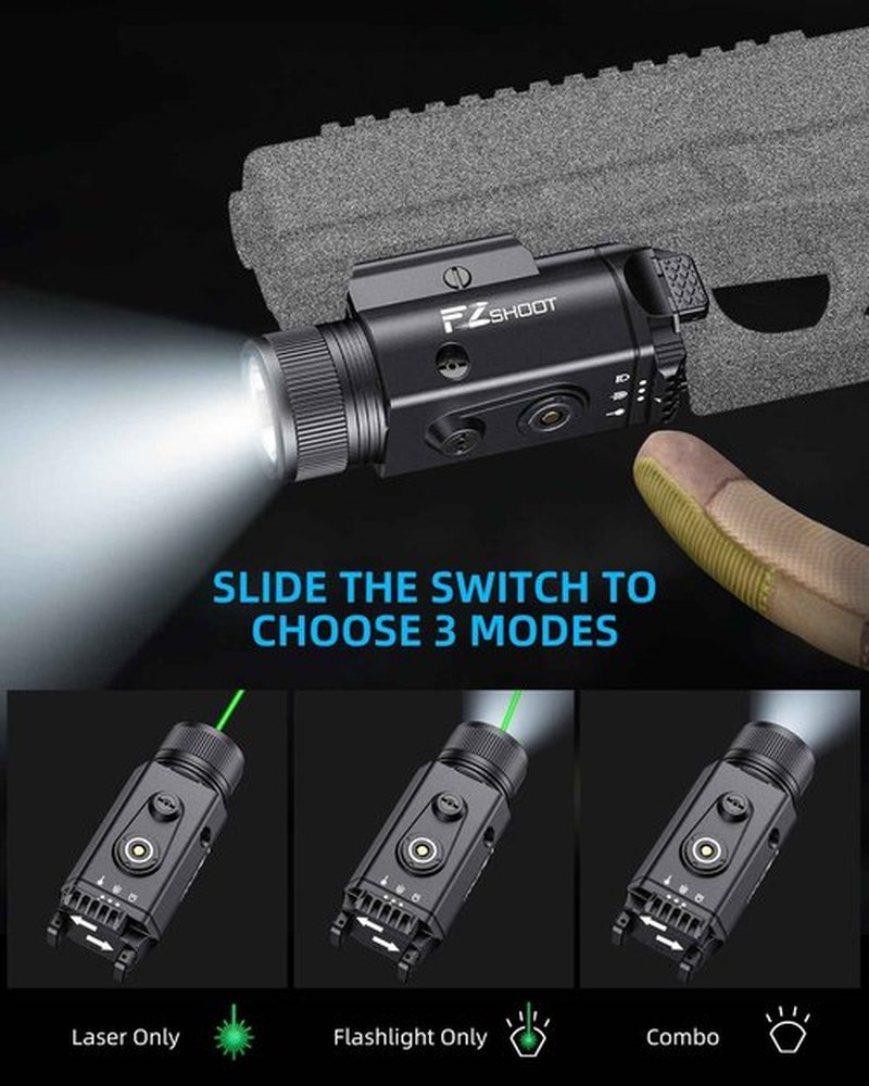 EZshoot 2400 Lumens Laser Light Combo with Strobe Mode, High Lumen Tactical Light for Pistol, Magnetic Rechargeable Green Laser Light with Quick Install Adjustable Slide Rail for Picatinny GL Rail