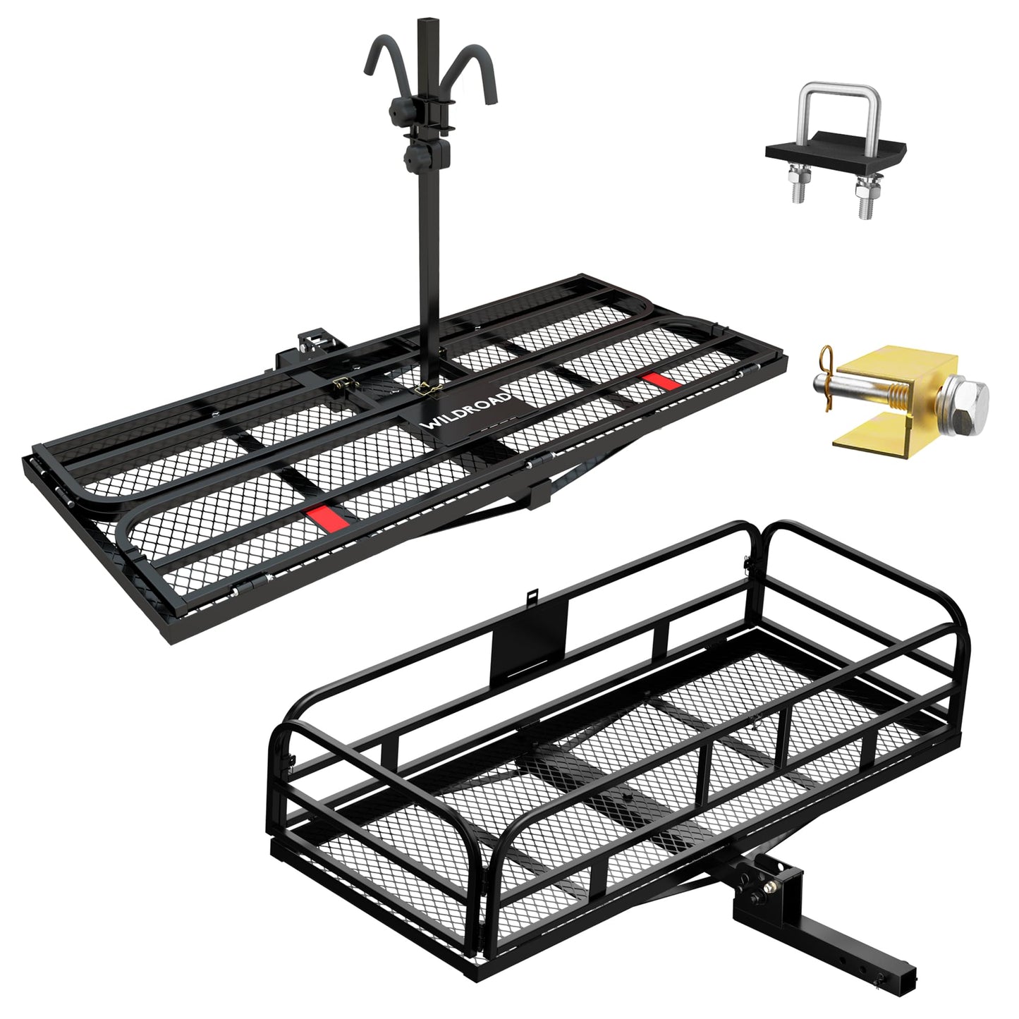 Wildroad Hitch Cargo Carrier with Bike Rack 60" x 24" x 14" Hitch Mount Cargo Carrier 2 Bikes 500 LBS Capacity Folding Hitch Bike Rack for Standard, Fat Tire and Electric Bike Fits 2" Receiver