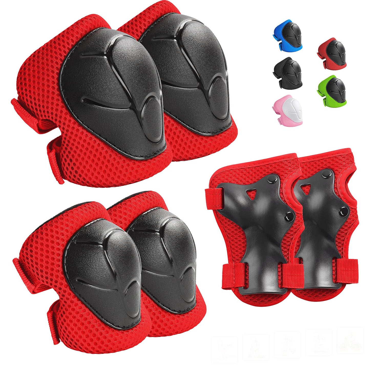 Wemfg Kids Protective Gear Set Knee Pads for Kids 7-13 Years Toddler Knee and Elbow Pads with Wrist Guards 3 in 1 for Skating Cycling Bike Rollerblading Scooter(Red)