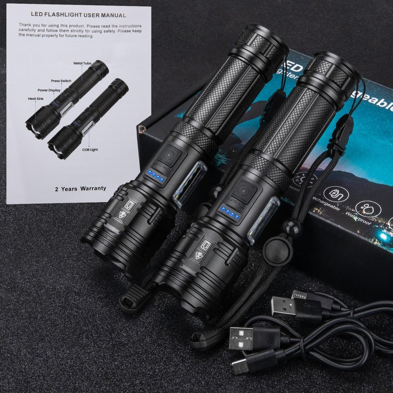 ECLINCO Flashlight Rechargeable 990,000 High Lumens, 2 Pack Super Bright Flash Light with 7 Modes, Waterproof Powerful Linternas, Multifunctional Handhedl Torch for Camping, Home