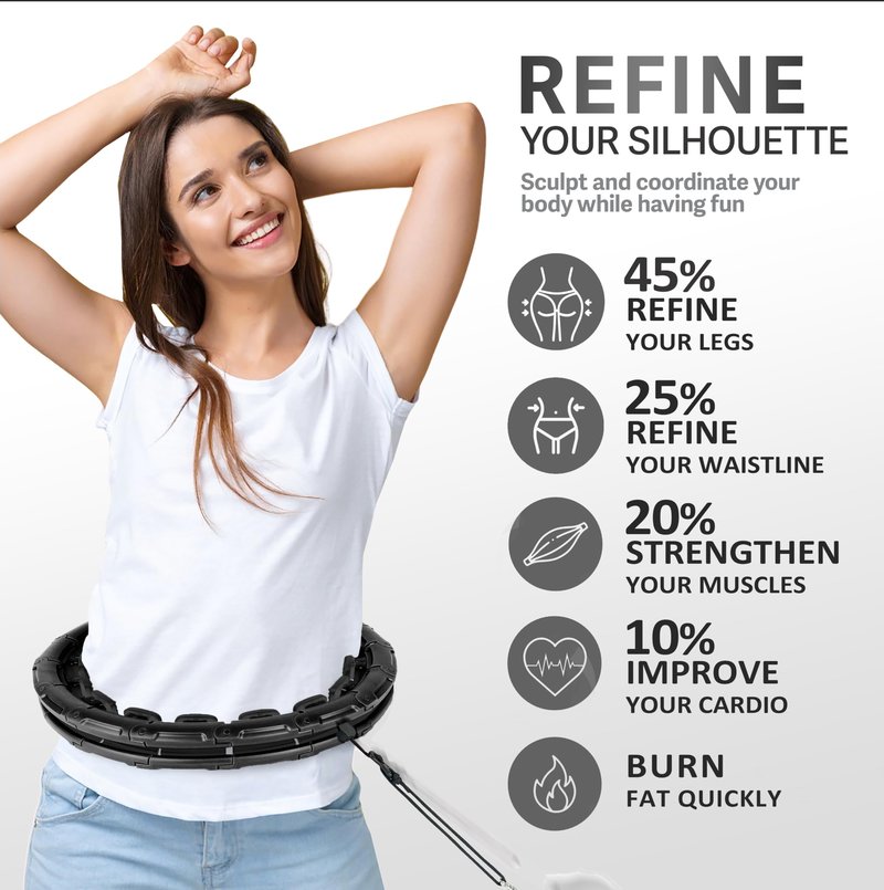 Solulife Experience Fitness Excellence with Our Infinity Hoop Plus Size – Weighted Hula Hoop for Weight Loss – Hula Hoop Exercise Ring with ABS – for All the Sizes (Black)