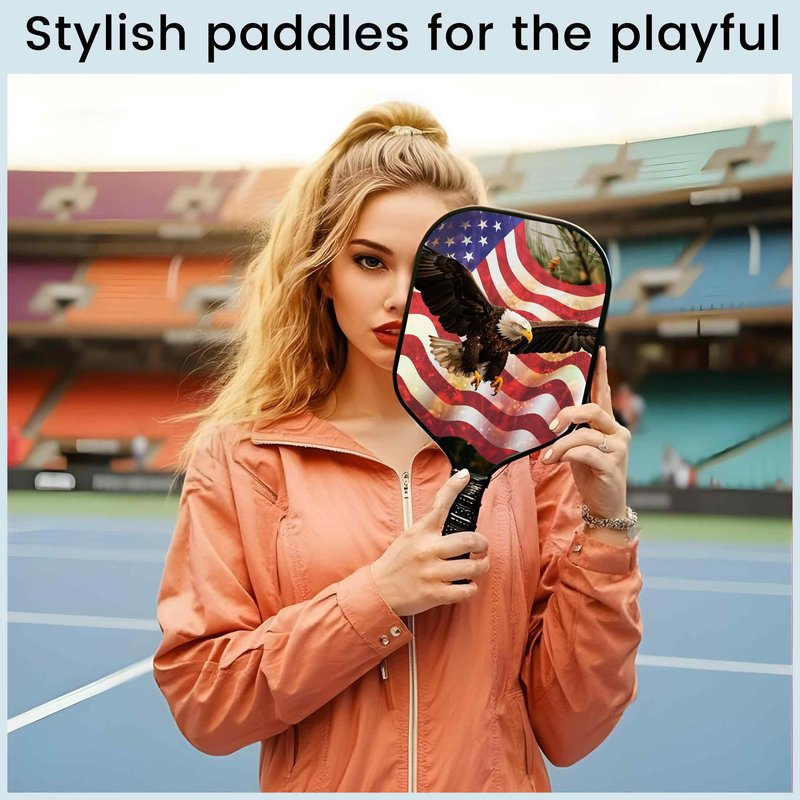 Cozaline Carbon Fiber Pickleball Paddles with Cushion Comfort Pickleball Paddle Grip, Lightweight Paddles with Flag&Eagle Pattern, Stylish Design for Men,Women,Kids,Adults