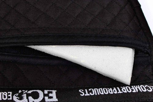 ECP Equine Comfort Products All Purpose Diamond Quilted Poly Cotton English Half Saddle Pad with Therapeutic Contoured Correction Support Pockets, 18 Memory Foam Shims Included, Black