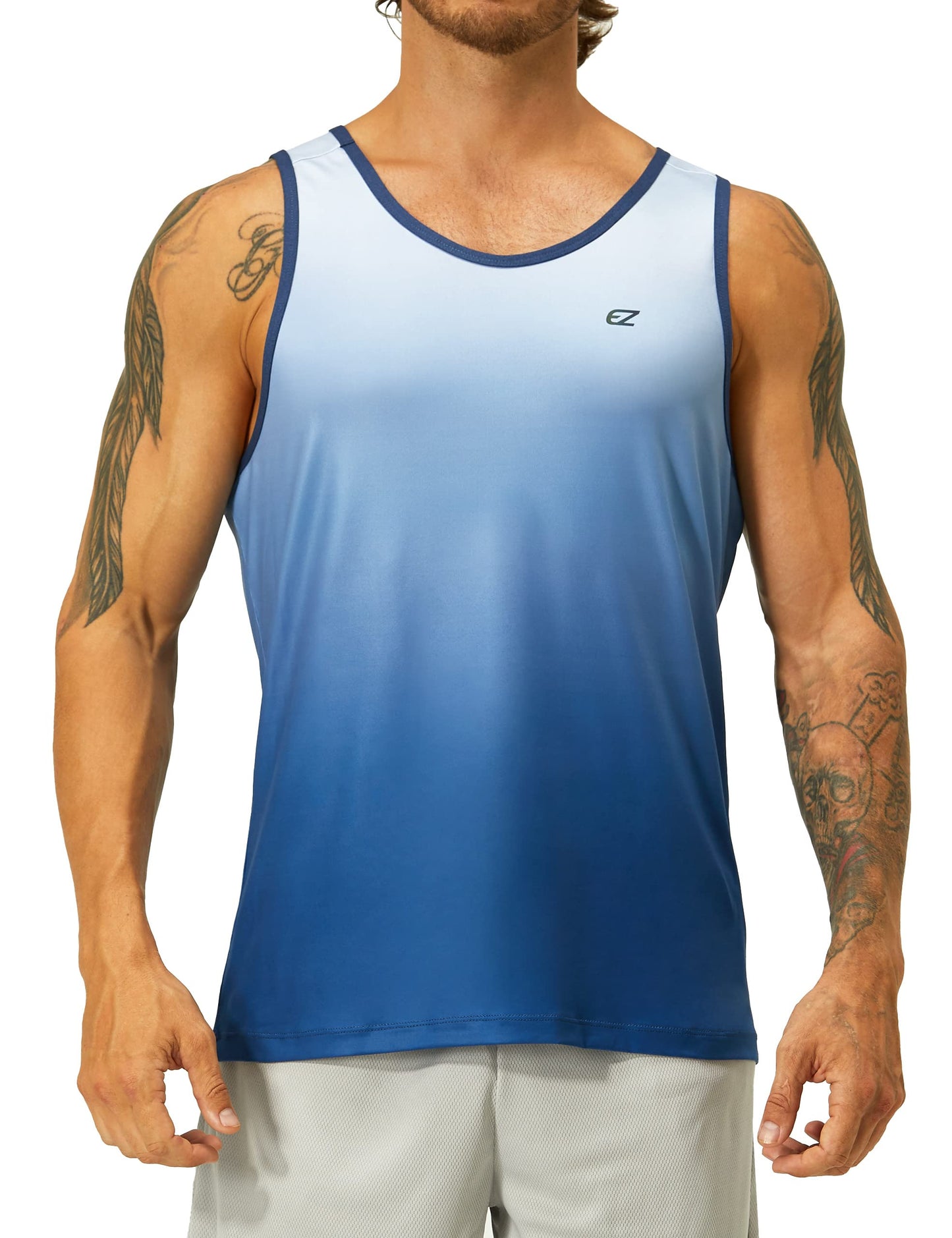 EZRUN Men's Tank Tops Quick Dry Workout Sleeveless Shirts for Bodybuilding Gym Jogging Running Fitness Training(Sapphire Gradient, M)