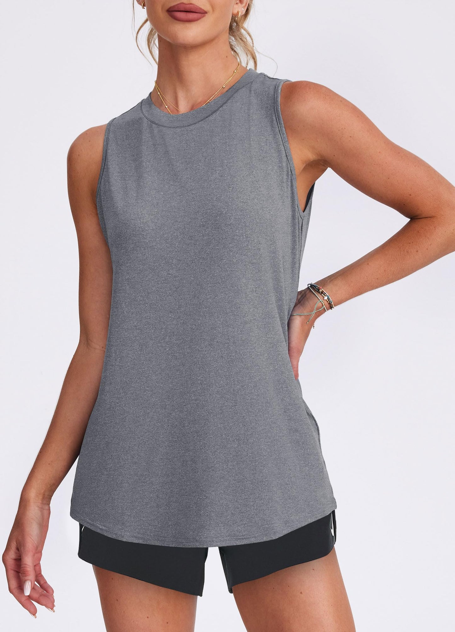 Tank Top for Women Summer Loose Fit Yoga Top Sleeveless Gym Shirt Running Athletic Tank Grey XL