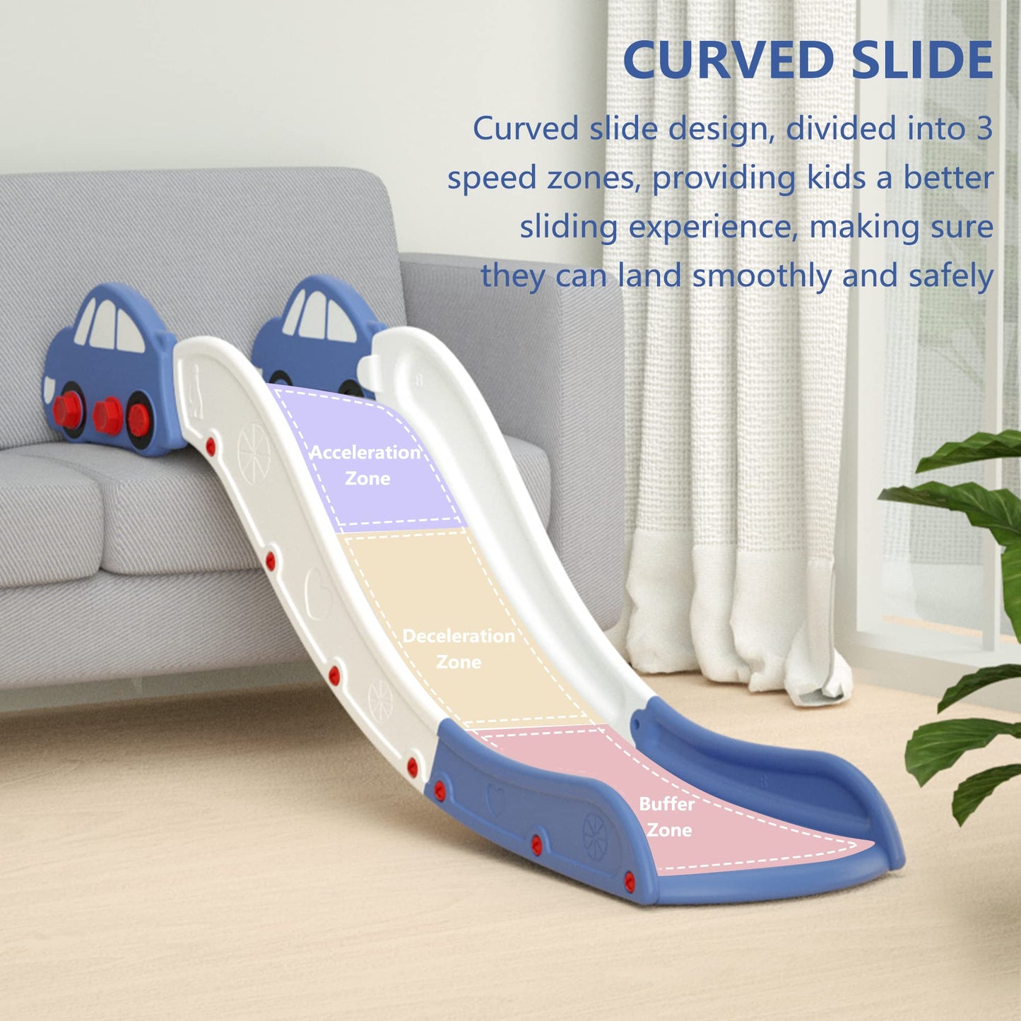 Couch Slide for Stairs Bed Kids Extended Widened Toddler Slide Plastic Indoor Toy Easy to Assemble Store Car Blue Plus