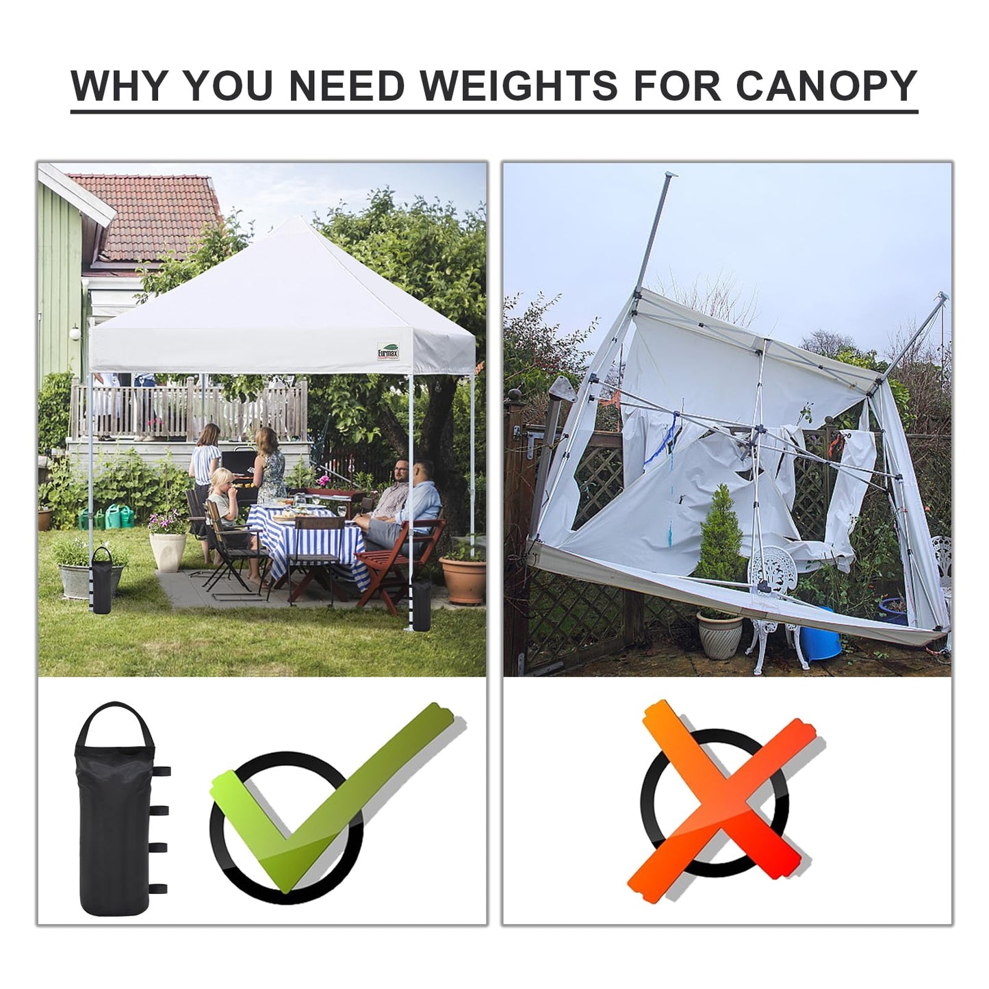 Eurmax USA 125LBS 4-Pack Universal Canopy Weights, Secure Wind Protection to Prevent Tipping, Easy Wrap-Around Installation Heavy Duty Sandbags (Without Sand), Fits All Instant Shelter Legs,Black
