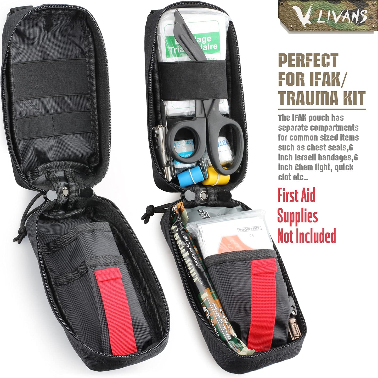 LIVANS Tactical MOLLE IFAK Medical Pouch, Rip-Away EMT First Aid Pouch Trauma Kit Everyday Carry Survival Bag Include Cross Patch((Pouch Only, First Aid Kits NOT Included)