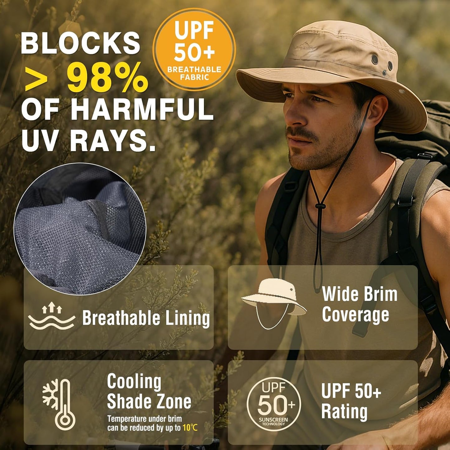 Waterproof XL XXL Oversized Men's Sun Hat | Fishing Bucket Boonie with UV Protection & Wide Brim