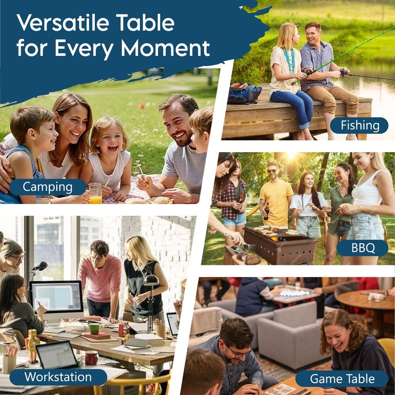 LOFTEY Folding Camping Table with 3 Adjustable Height, 3ft Foldable Aluminum Camp Table, Lightweight with Storage Bag, Portable for Outdoor, BBQ, Hiking, 34.2" x 15.7" x 27.5", Black