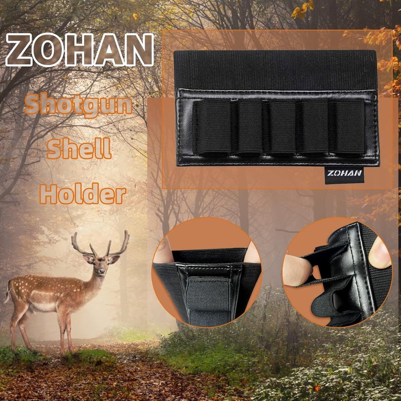 ZOHAN 5-Round Shotgun Shell Holder - Leather Backing for 12 GA Shells | Durable & Convenient