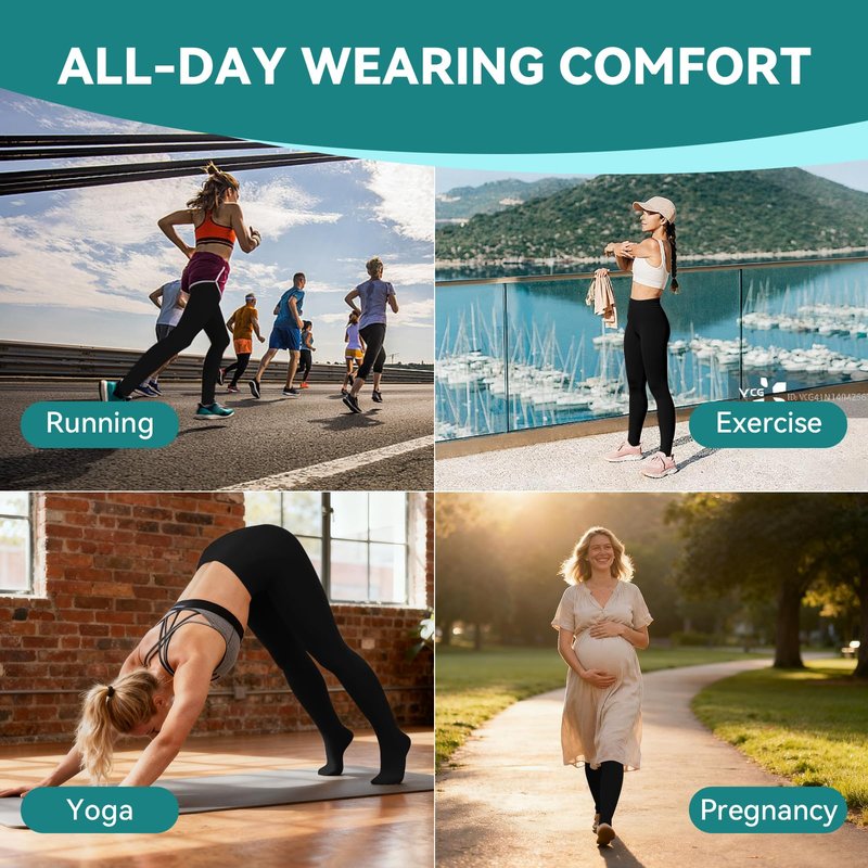 Orgood Compression Tights Women, 20-30 mmHg Graduated Compression Pantyhose for Women, Waist High Closed Toe Compression Stockings,Support Hose for Varicose Veins, Edema, Flight, DVT