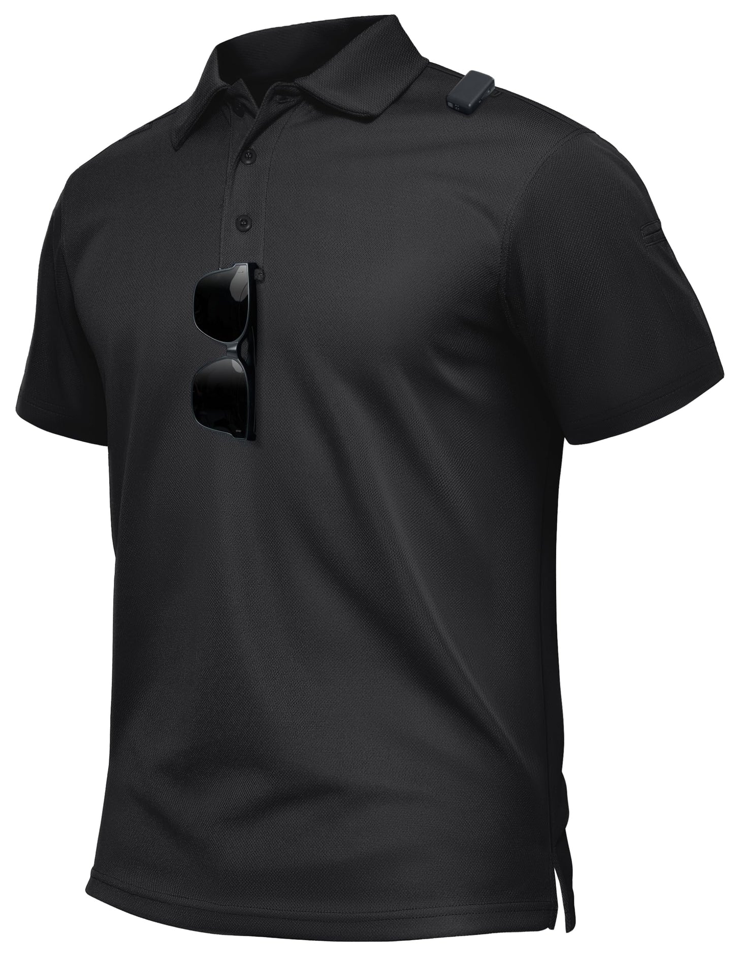 TACVASEN Polo Shirts for Men Dry Fit Short Sleeve Performance Collared Shirt Light UPF 50+ Tactical Work Golf Polos Black, XL