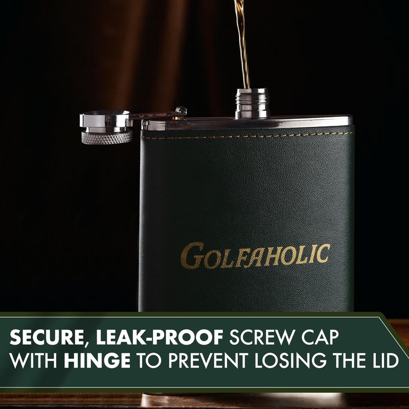 Shanker Golf - Hip Flask & Divot Tool Golf Gift Set - Golfaholic Hip Flask & 4-in-1 Divot Tool Set - Funny Golf Gifts for Men - Ball Marker, Groove Cleaner & Bottle Opener