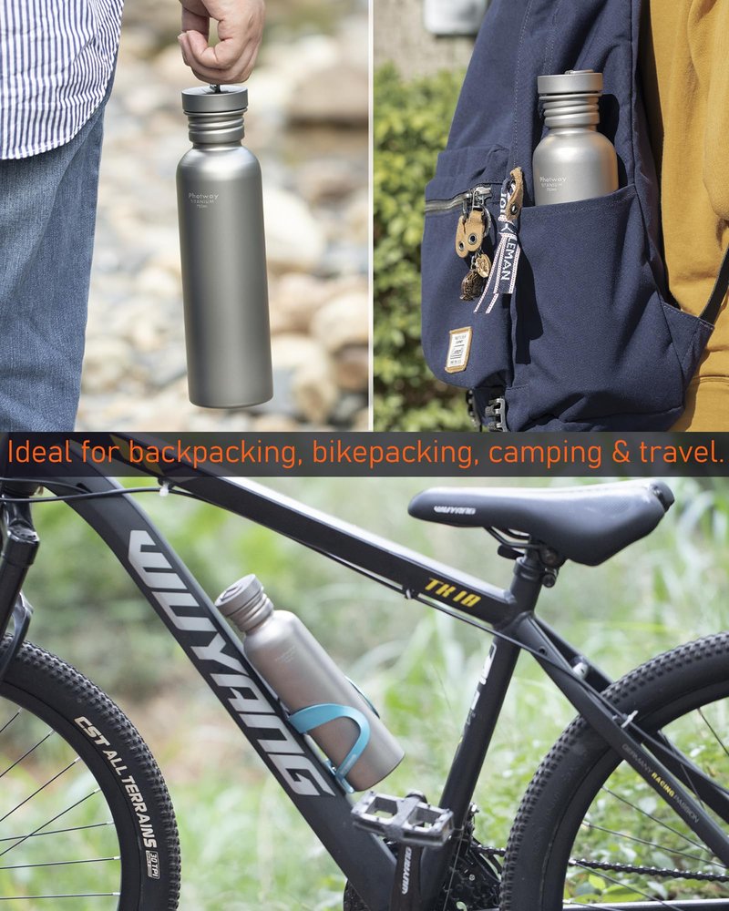 photway 25oz Titanium Water Bottle, Ultralight Single Wall Titanium Flask for Boiling Water, Leakproof Sports Bottle for Camping, Hiking, Cycling & Outdoor Use