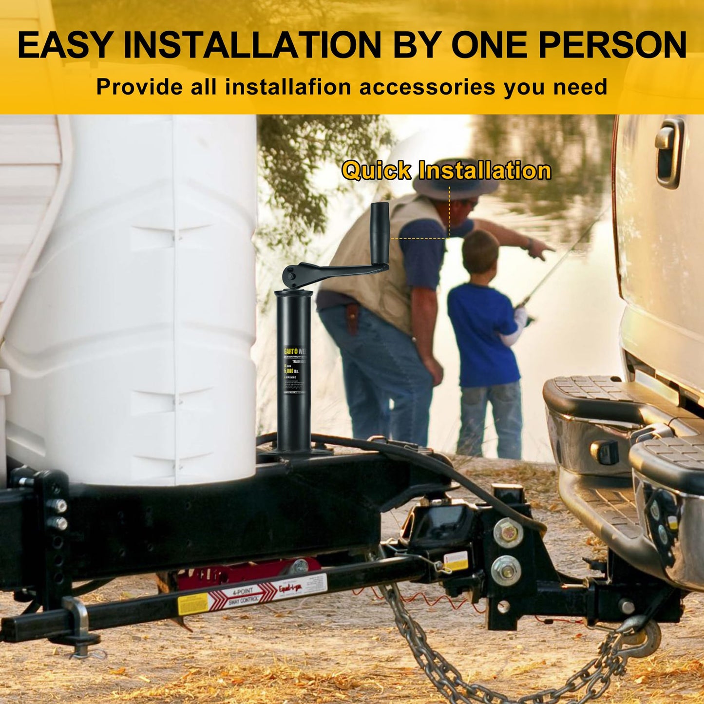 GARTOWEE 5000 lbs A-Frame Trailer Jack, 15" Vertical Travel with Adjustable Drop Leg, Heavy Duty top Wind Trailer Jack for Utility, Yacht, and Camper Trailers