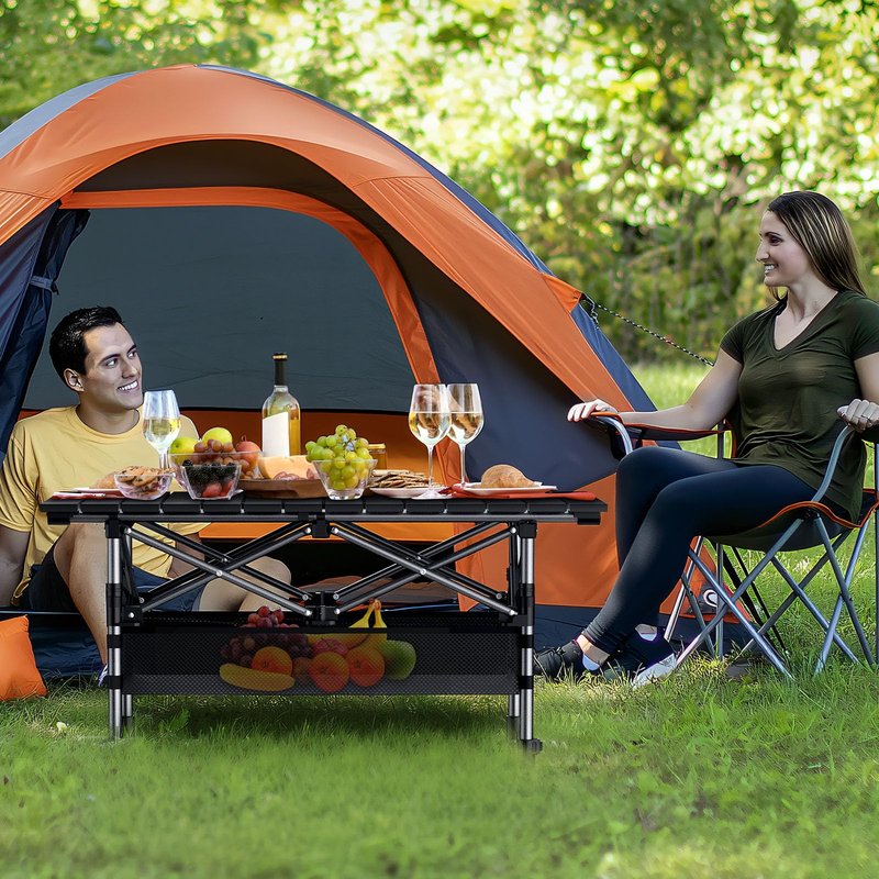 GARLLEN Folding Camping Table, 2-Height Adjustable Portable Roll-up Camping Table with Storage Net, Lightweight Aluminum Picnic Table with Carrying Bag for Cooking, BBQ, Outdoor, 32.2" L x 15.7" W