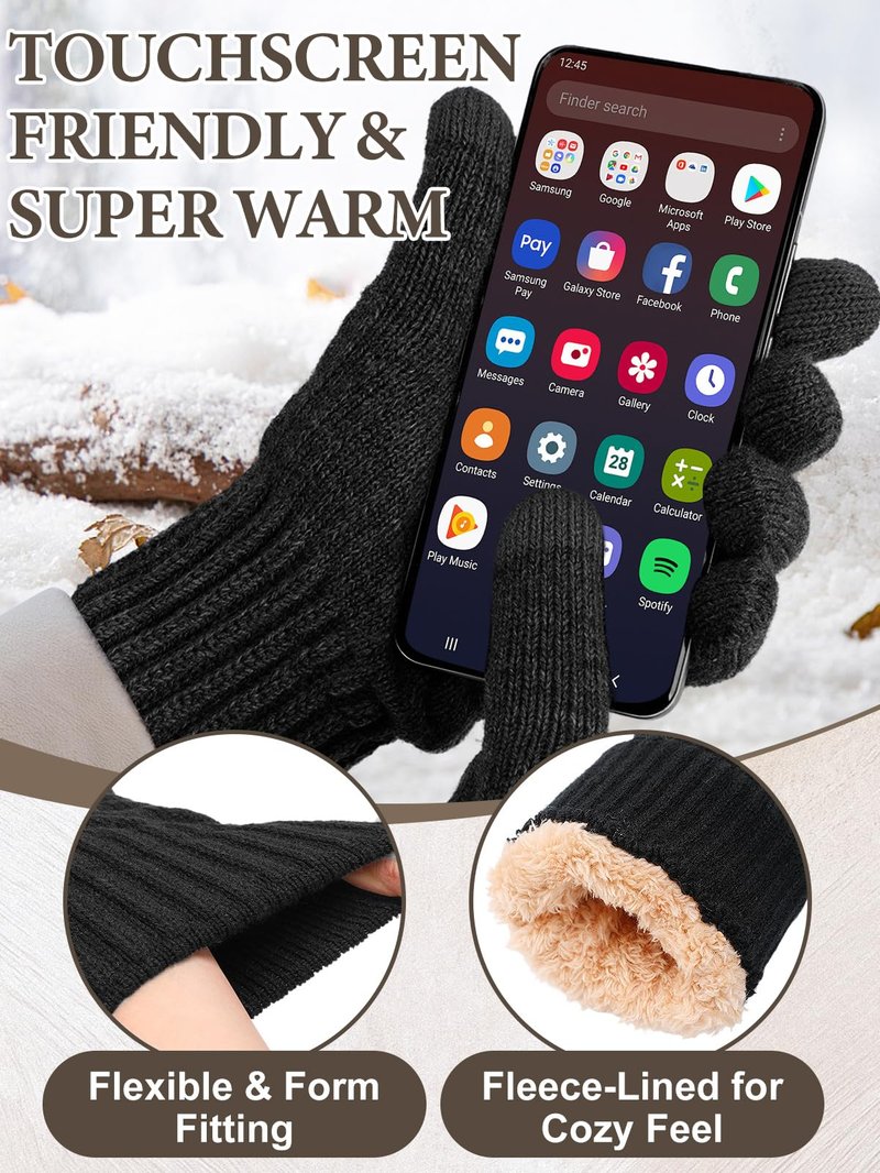Satin Lined Beanie Scarf and Gloves Set for Women - Hair Protection, Winter Accessories Gifts for Wife Her, Black