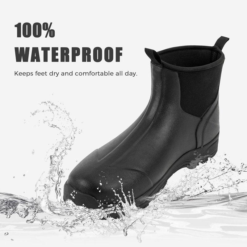 Men's Waterproof Rubber Rain Boots - Slip-On Insulated Ankle Garden Shoes | Durable Mud Work Footwear