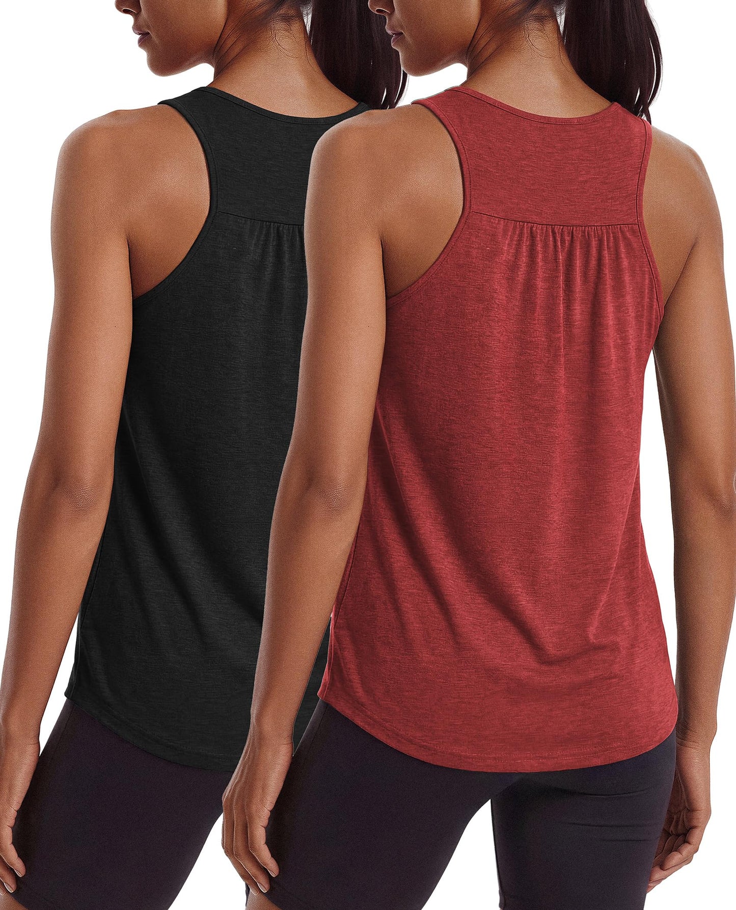 PINSPARK Womens Tank Tops Racer Back Atheltic Running Top Moisture Wicking Yoga Tanks Flowy Summer Exercise Shirts,Black/Deep Red XL
