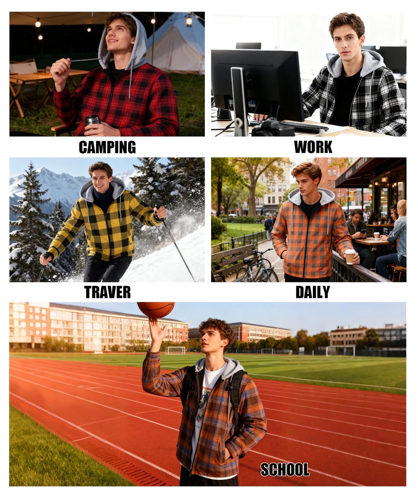 ZITY Men's Flannel Fleece Hoodie Plaid Sherpa Lined Jackets Zip Up With Pocket