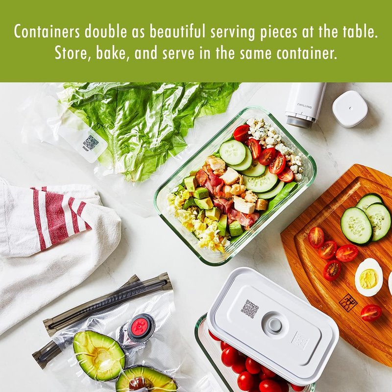 ZWILLING Fresh & Save Glass Vacuum Sealer Containers - 2-Piece Small Set with Airtight Lids