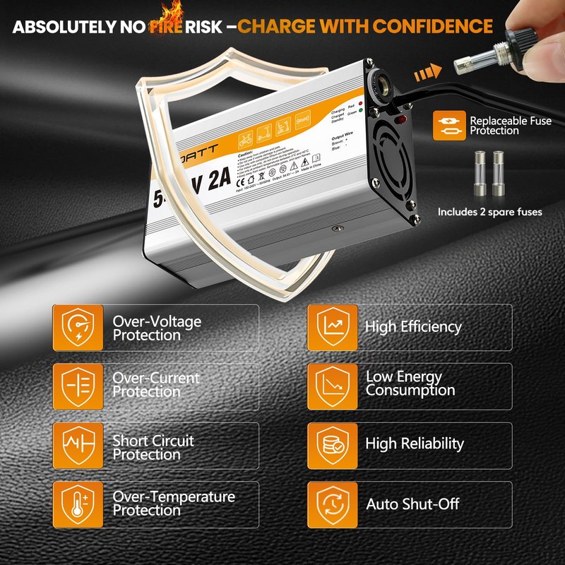PacPow 54.6V 2A Charger for 48V Lithium-ion Battery ebike Charger Electric Bike Charger Electric Scooter Charger Hoverboard Charger Replacement Charger with 6 Connectors
